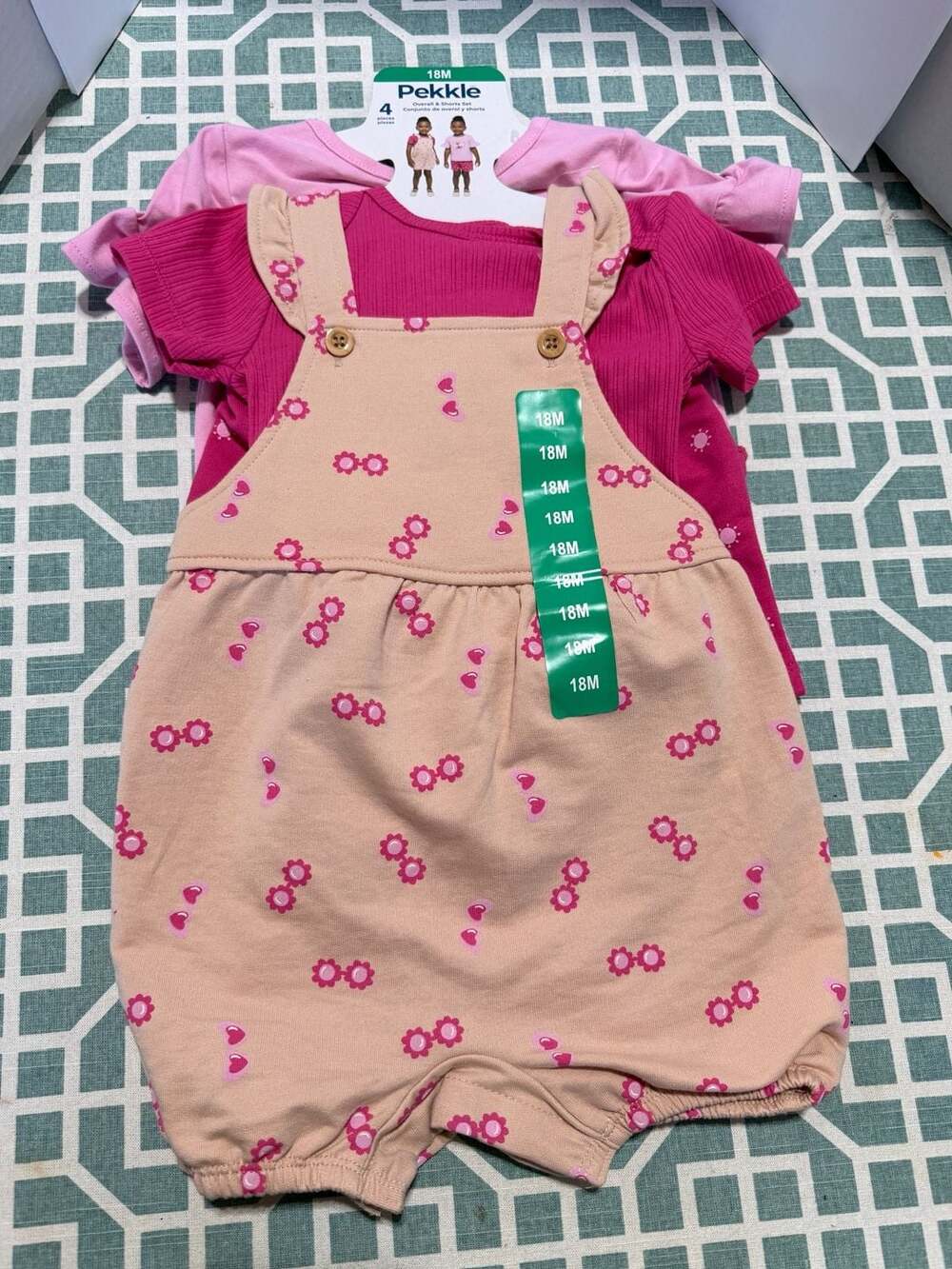 Pekkle 4-Piece Overall & Shorts Set Pink Sunflower Sun-Face 18M